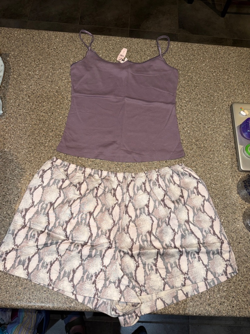 Y2k 2001 Victoria's Secret Lavender Tank & Snakeskin Print Shorts Pajama Set
